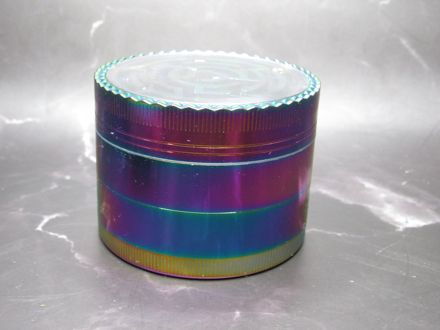Iridescent Maze Top Herb Grinder – 4-Piece, Rainbow Titanium Finish