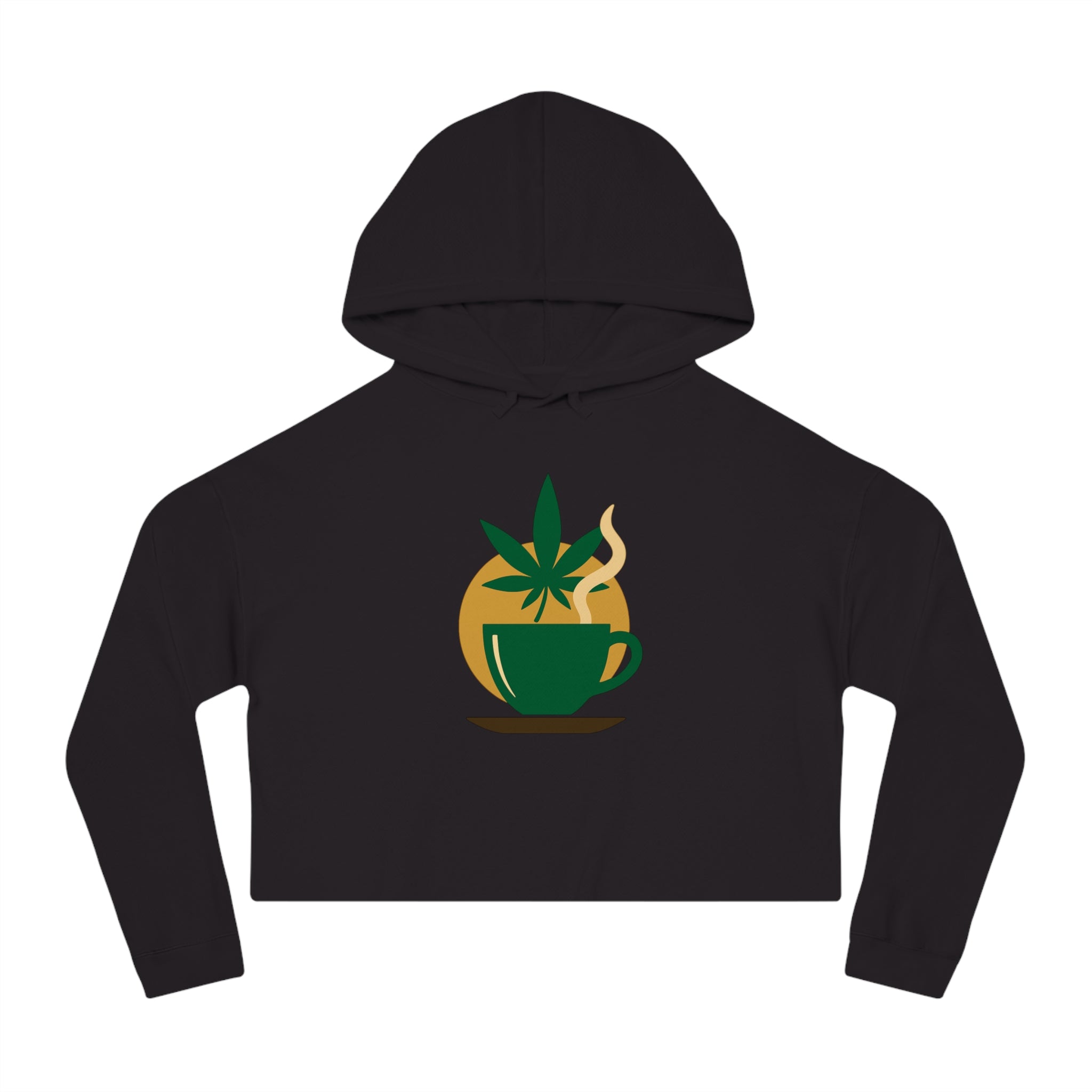 Cropped Hooded Sweatshirt - Cannabis & Coffee Vibes for Relaxation
