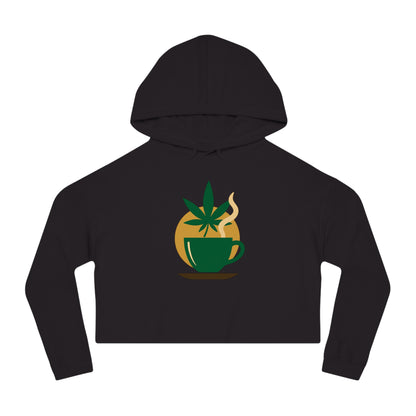 Cropped Hooded Sweatshirt - Cannabis & Coffee Vibes for Relaxation