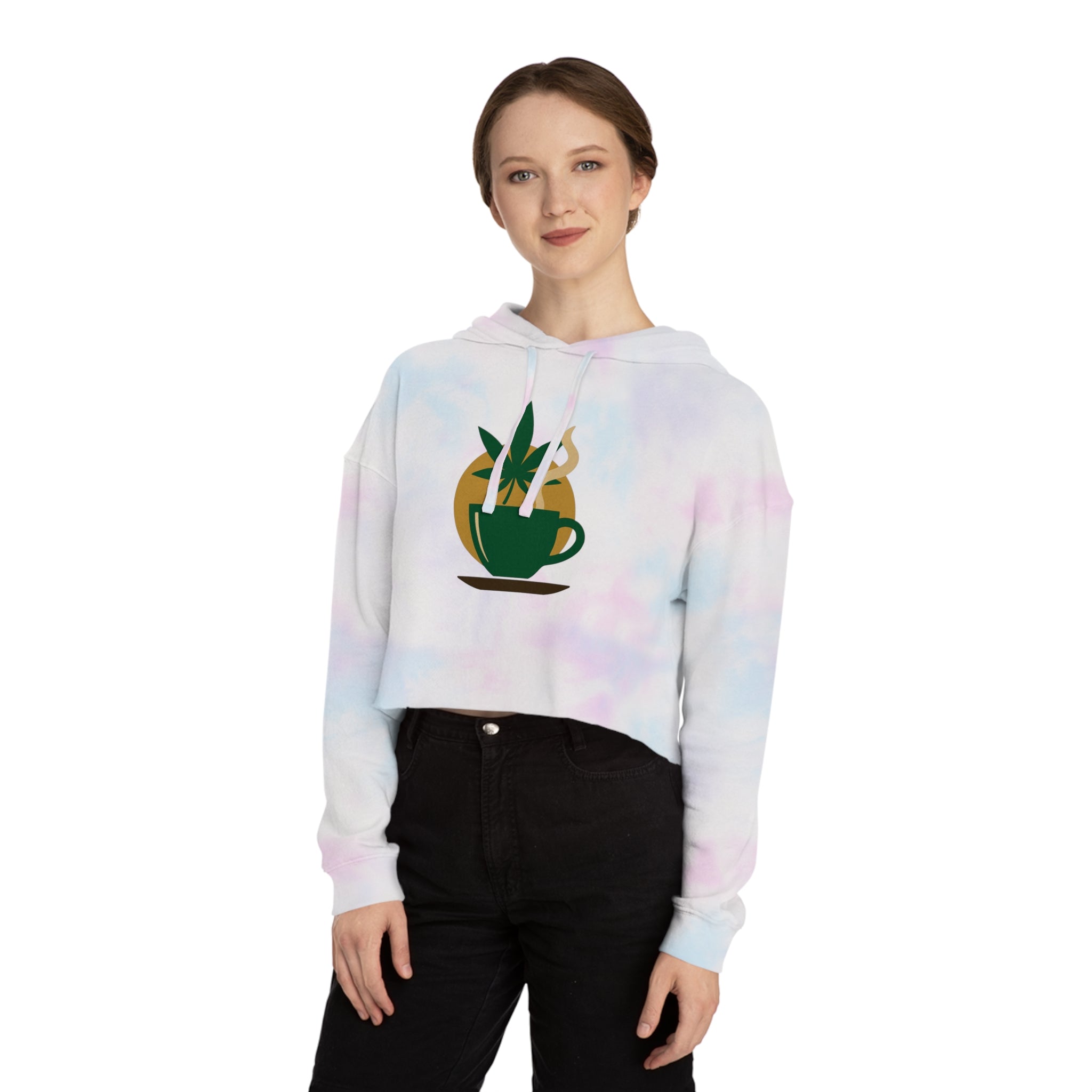 Cropped Hooded Sweatshirt - Cannabis & Coffee Vibes for Relaxation