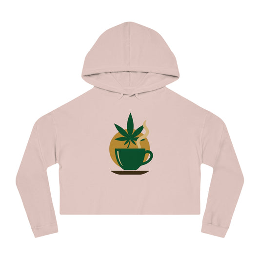 Cropped Hooded Sweatshirt - Cannabis & Coffee Vibes for Relaxation