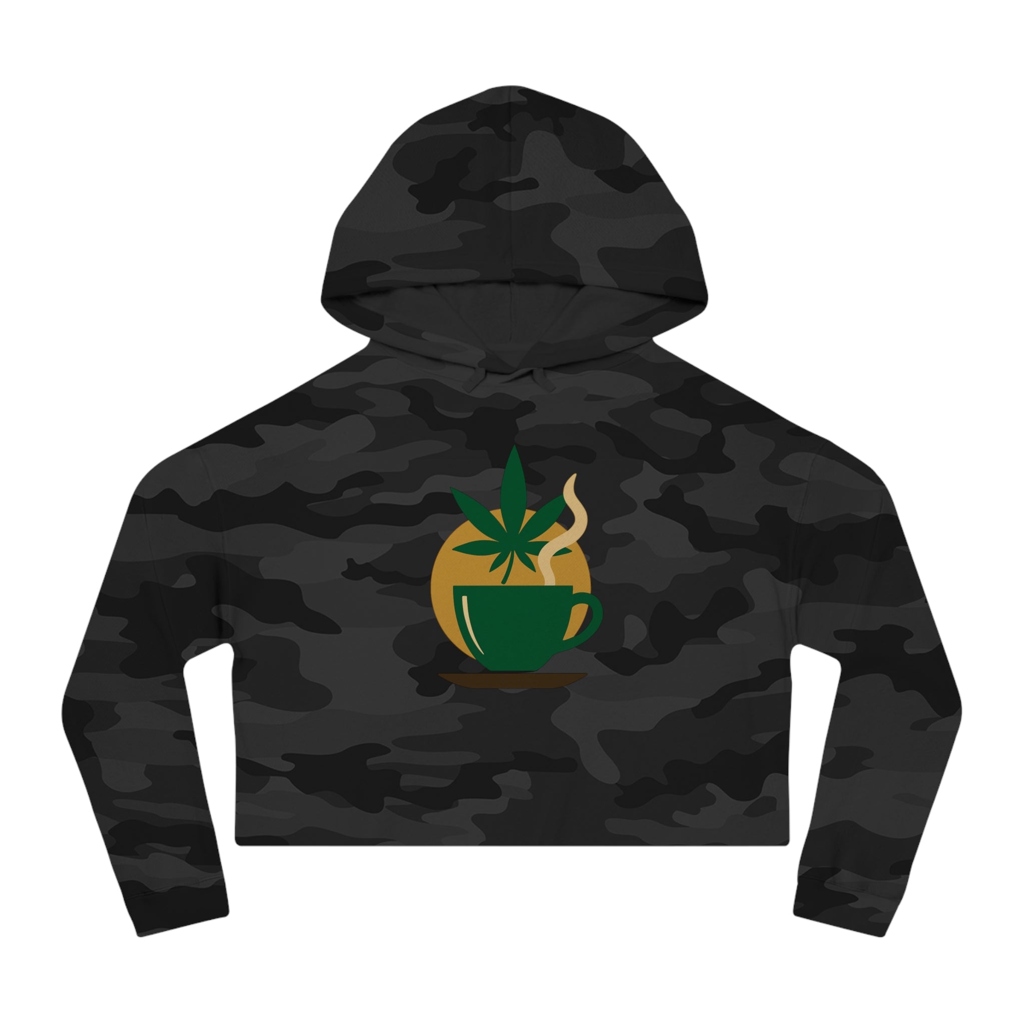 Cropped Hooded Sweatshirt - Cannabis & Coffee Vibes for Relaxation