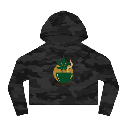 Cropped Hooded Sweatshirt - Cannabis & Coffee Vibes for Relaxation