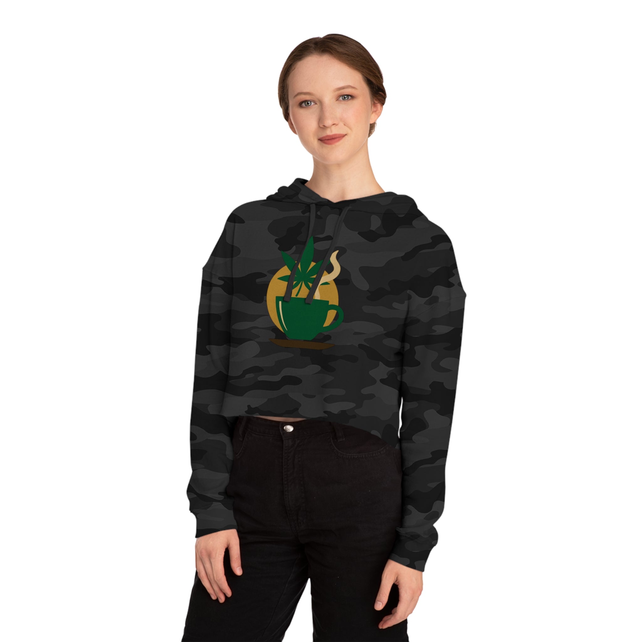 Cropped Hooded Sweatshirt - Cannabis & Coffee Vibes for Relaxation