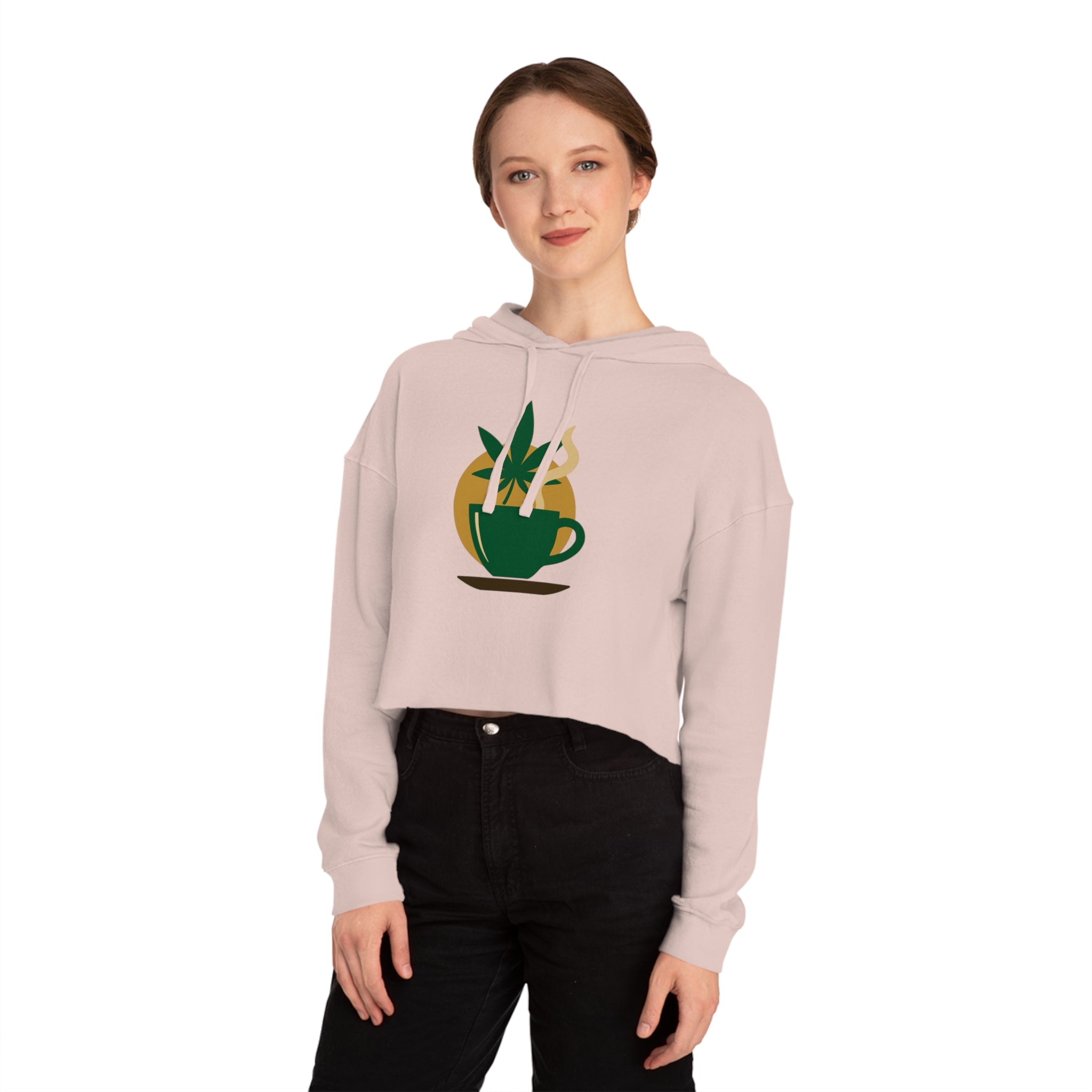 Cropped Hooded Sweatshirt - Cannabis & Coffee Vibes for Relaxation