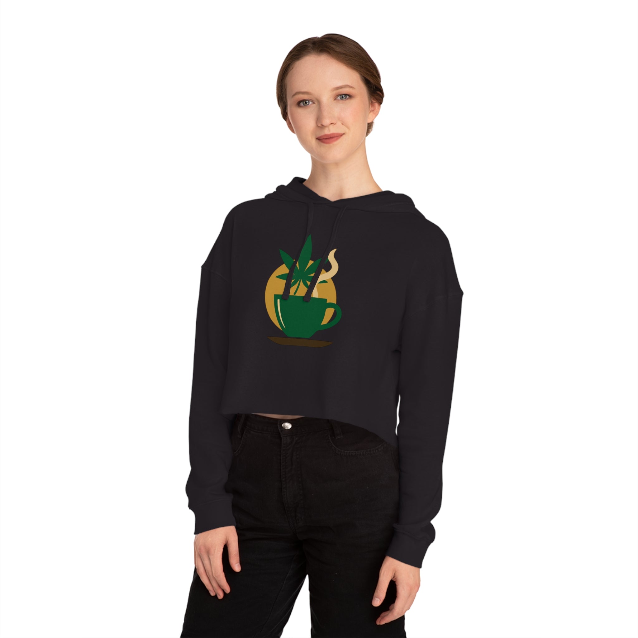 Cropped Hooded Sweatshirt - Cannabis & Coffee Vibes for Relaxation