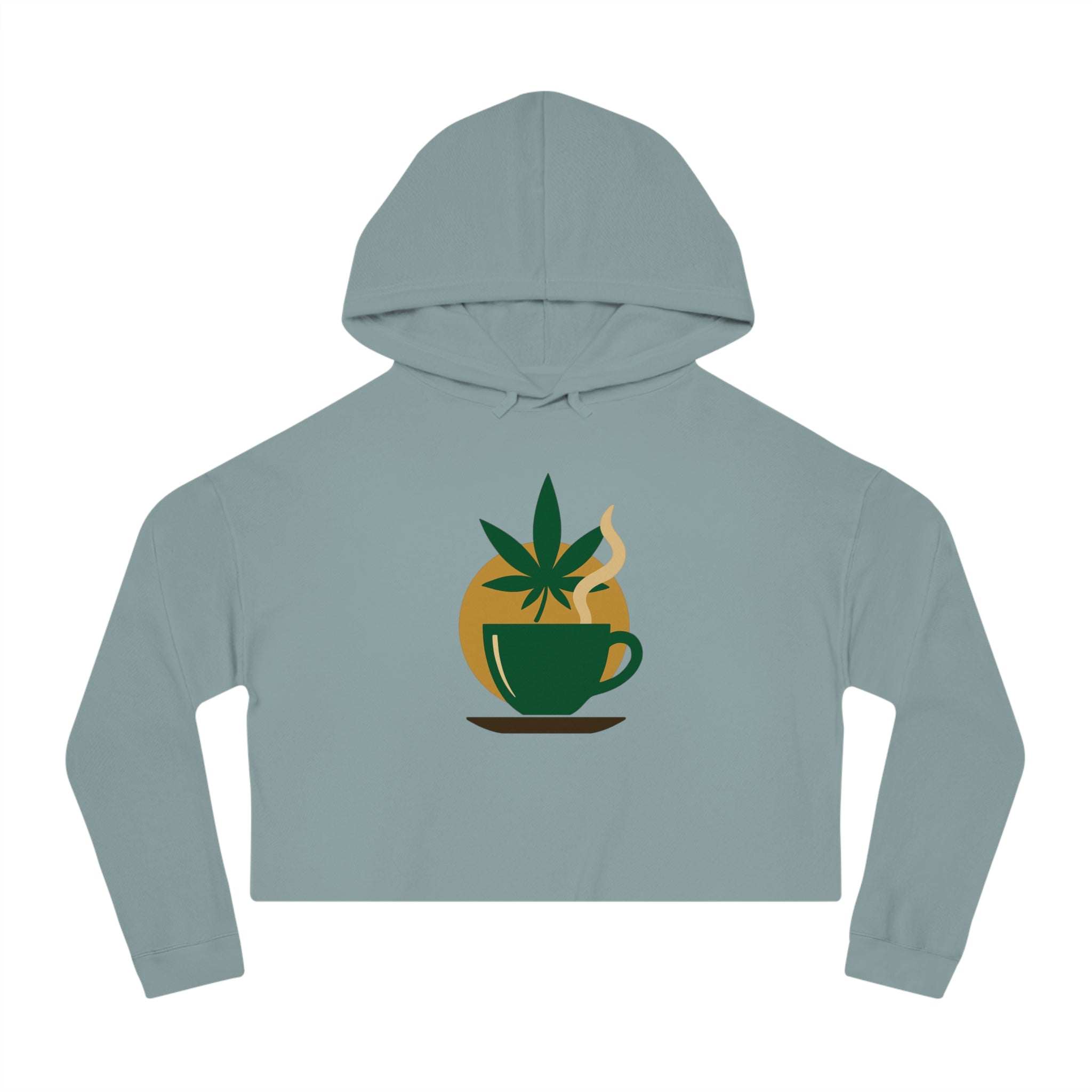 Cropped Hooded Sweatshirt - Cannabis & Coffee Vibes for Relaxation