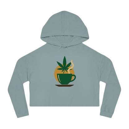 Cropped Hooded Sweatshirt - Cannabis & Coffee Vibes for Relaxation