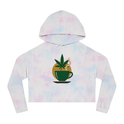 Cropped Hooded Sweatshirt - Cannabis & Coffee Vibes for Relaxation