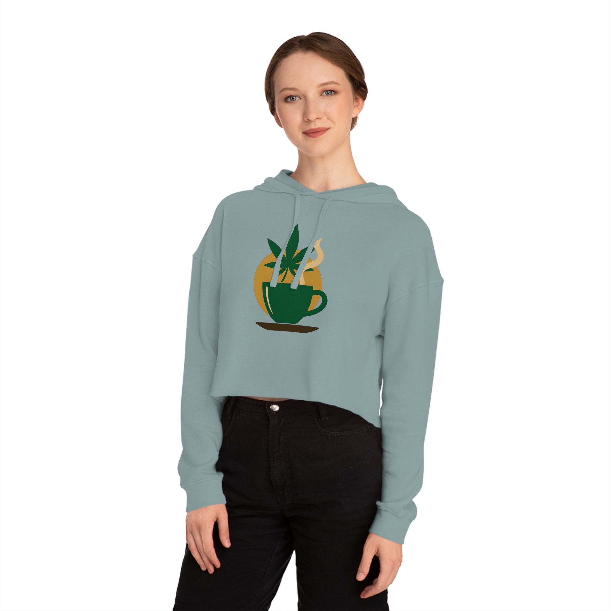 Cropped Hooded Sweatshirt - Cannabis & Coffee Vibes for Relaxation