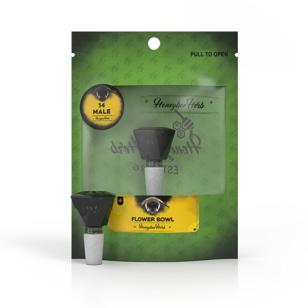 Honeybee Herb Green Line Gemstone Bowl Piece - 14mm Male