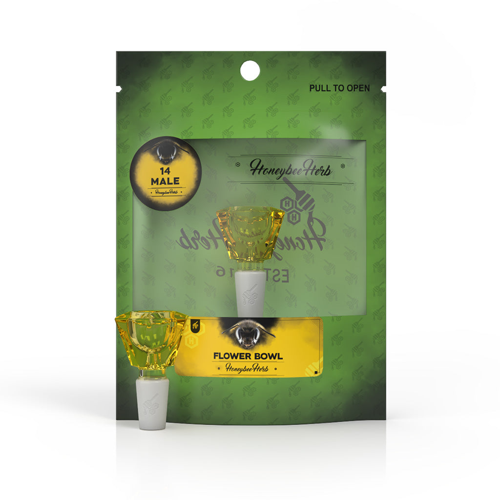 Honeybee Herb Green Line Gemstone Bowl Piece - 14mm Male