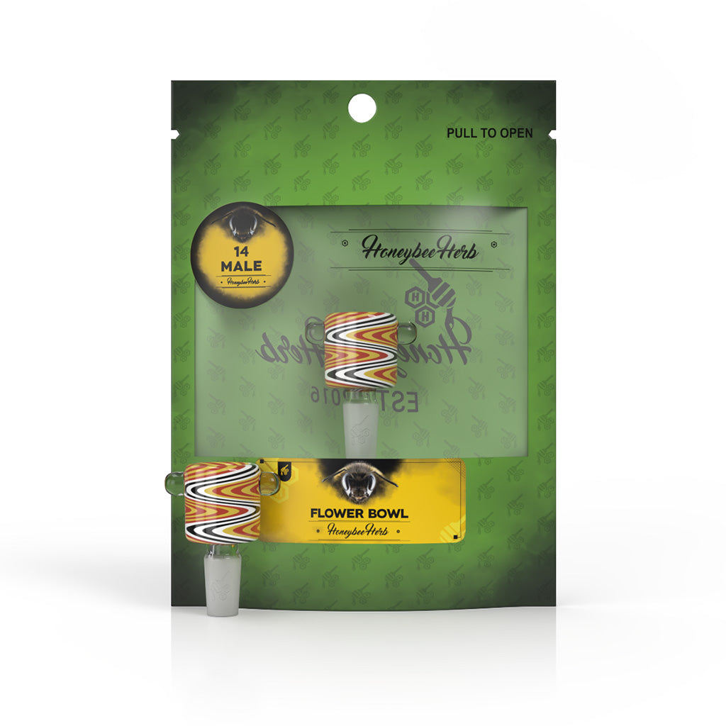 Honeybee Herb Green Line Swirl Bowl Piece - 14mm Male