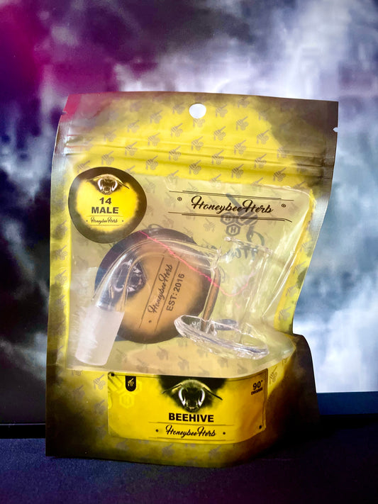 Honeybee Herb Yellow Line Beehive 90 Degree Banger, 14mm