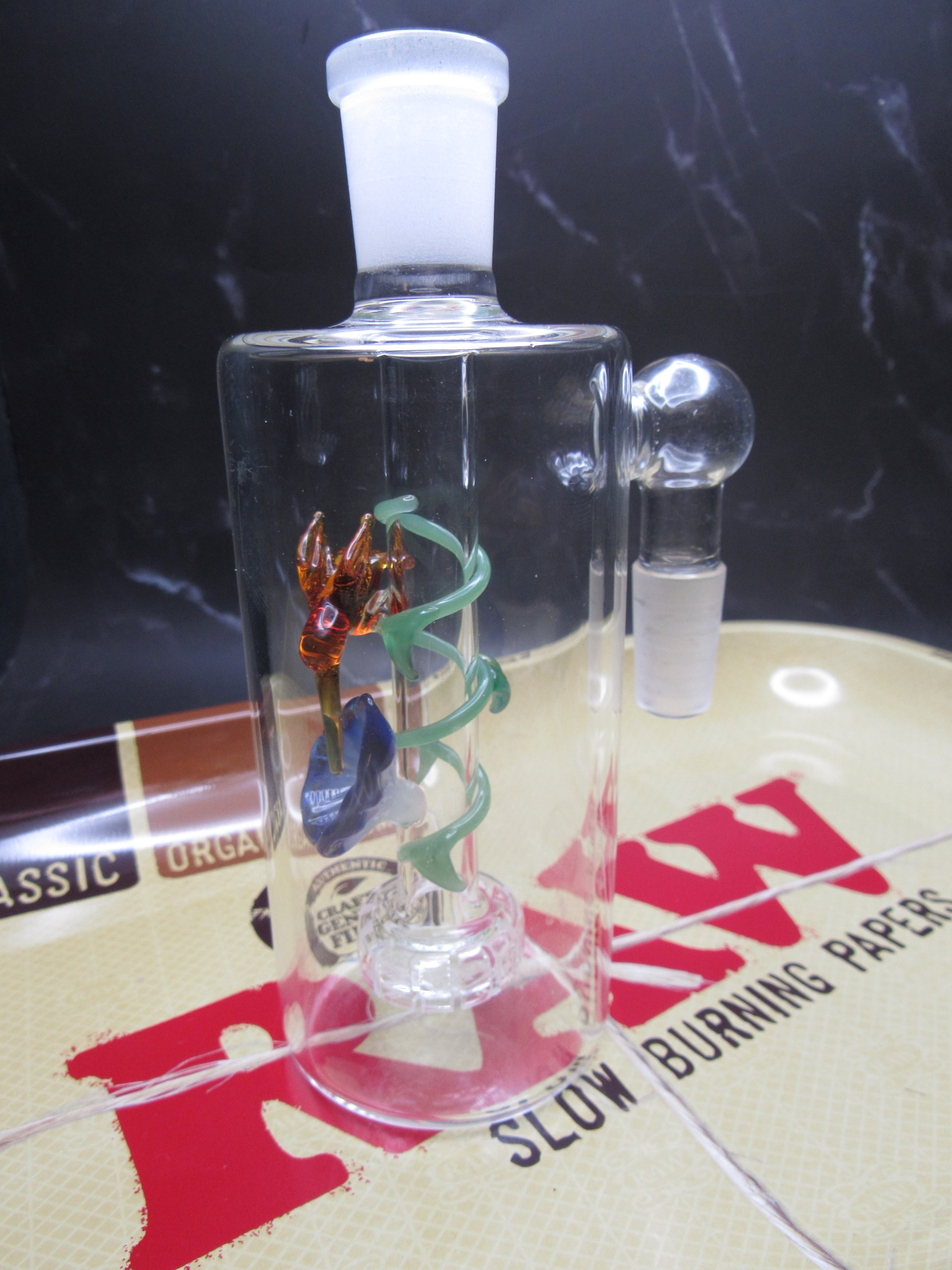 "Floral Hummingbird Glass Ash Catcher – 14mm Joint"