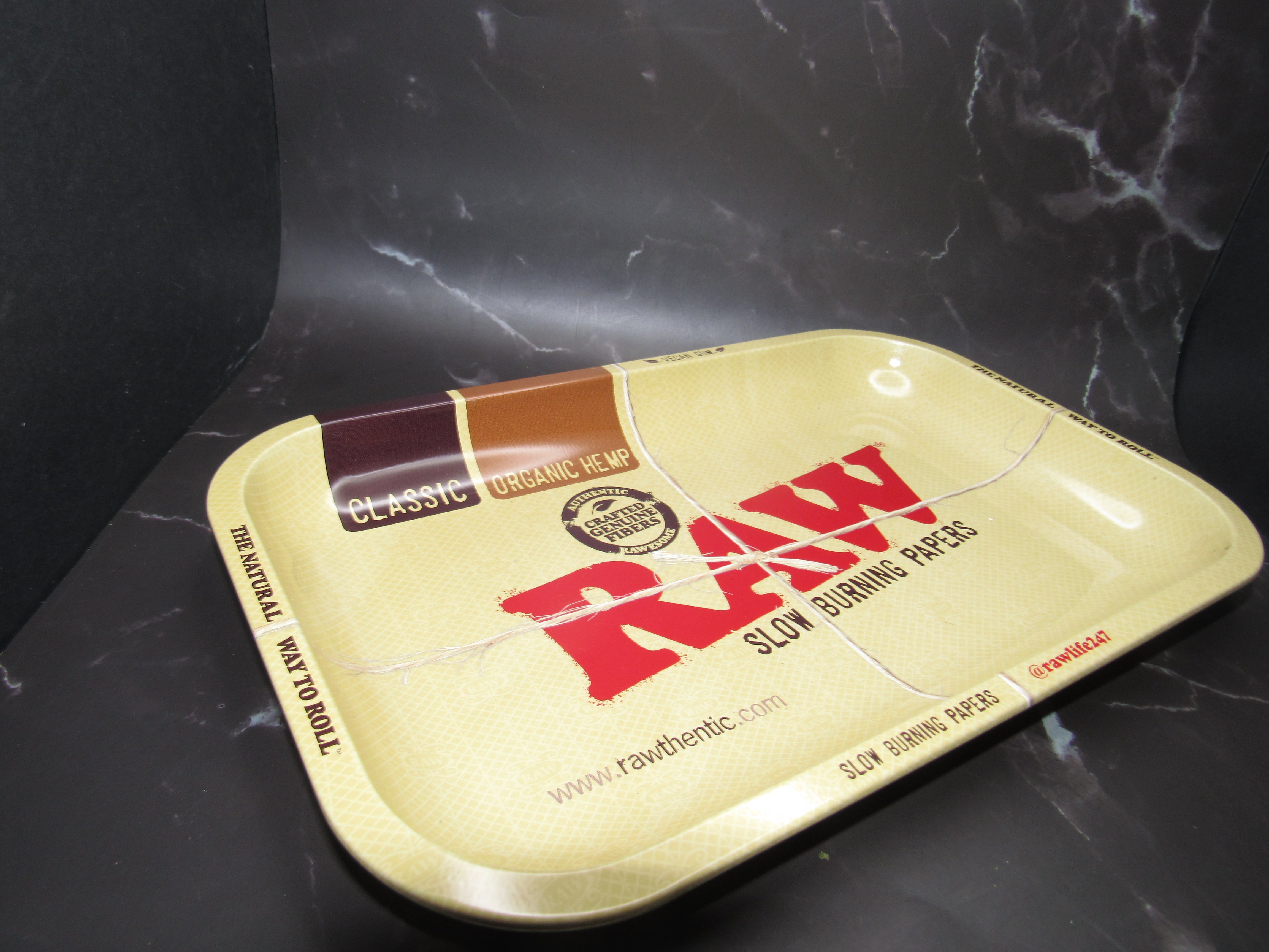 RAW Classic Rolling Tray – Small Metal Tray with Hemp Print Design