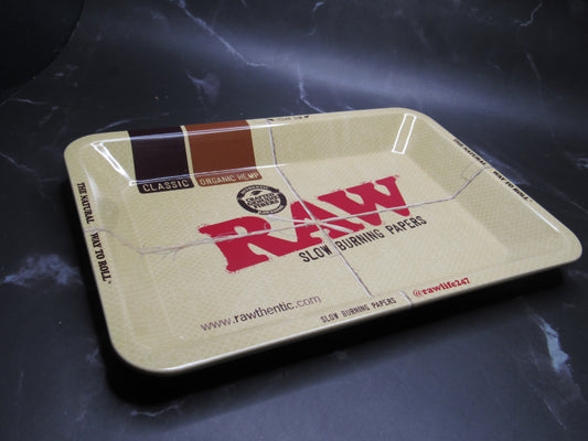 RAW Classic Mini Rolling Tray – Compact Metal Tray with Organic Hemp Design